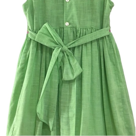 Luli & Me Green Pink Smocked Embroidered Dress With Sash - Picture 7 of 8